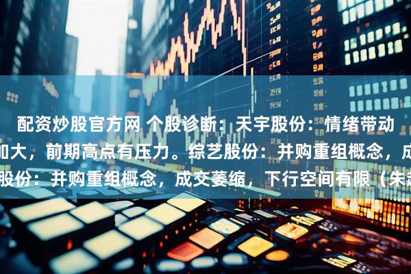 配资炒股官方网 个股诊断：天宇股份：情绪带动的炒作行情，调整力度加大，前期高点有压力。综艺股份：并购重组概念，成交萎缩，下行空间有限（朱超）